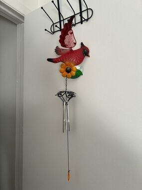 NWT- Metal & Glass- Red Cardinal & Sunflower Wind Chime